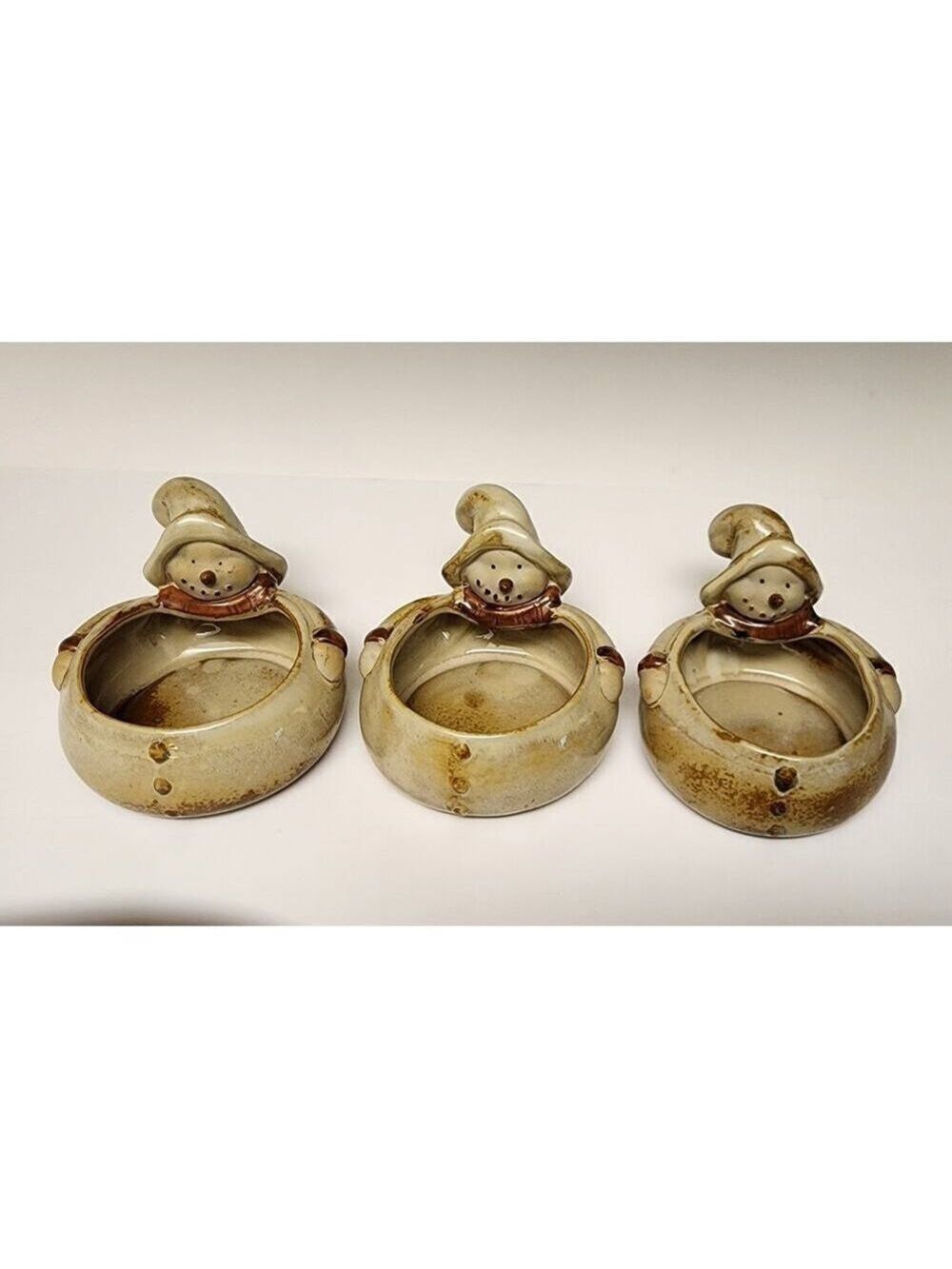 Primitive Home Collection Snowman Triple Server - 3 Salsa or Dip Bowls